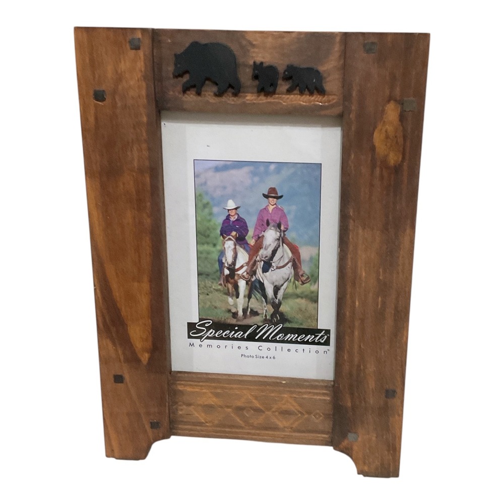 Weston Gallery Rustic Wood 4x6 Picture Frame Black Bear Lodge Cabin Decor Brown